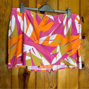 Kona Sol Abstract Leaf Bright Color Faux Wrap Skirt Bikini Bottom